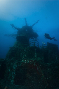 Geoff diving the former HMAS Swan Wreck on his rebreather... by Mick Tait 